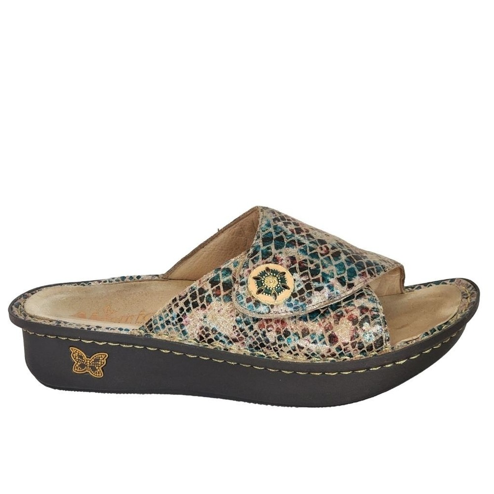 ALEGRIA Kylee Wide Sandals Slide Multi-color Snake Print Leather Adjustable 38 8 - Picture 4 of 7
